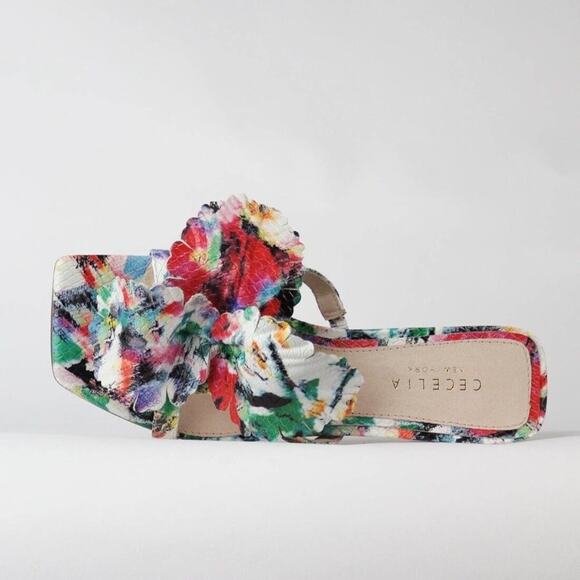 CECELIA NEW YORK Shoes - Cecelia New York Happy Multi Flower Sandals Floral Block Heeled Sandal